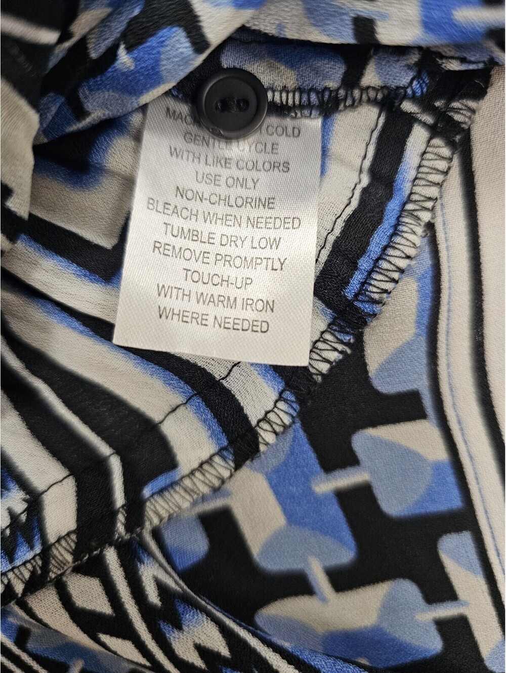 Allison Taylor Women Geometric Print Blouse Blue Black White Ruffle Sleeve Large - Picture 4 of 5